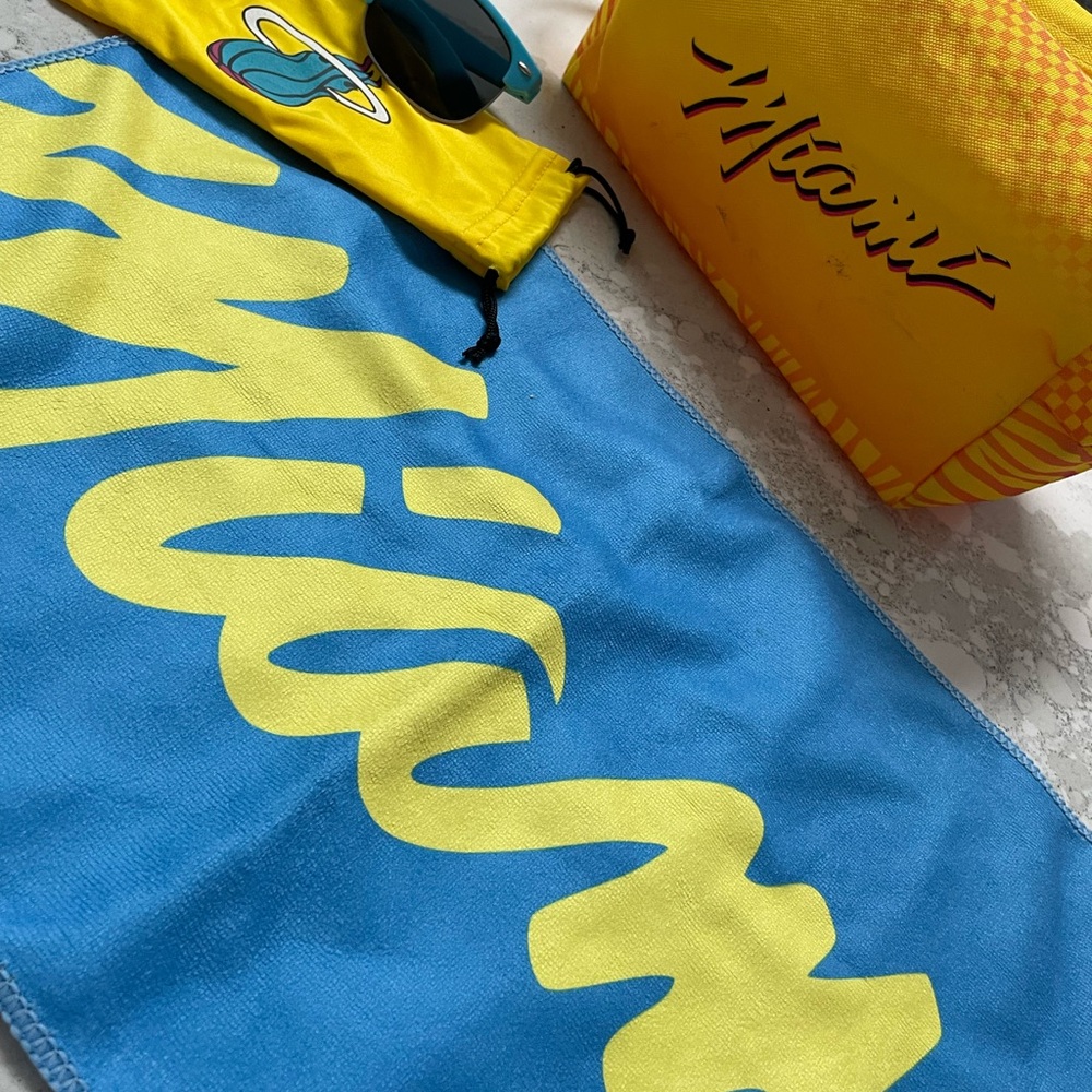 Miami Heat Blue and Yellow Towel with Sunglasses and Pouch